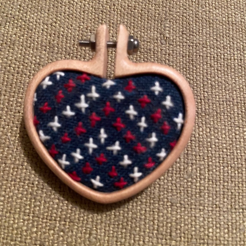 Hand Embroidered Sashiko Heart Brooch